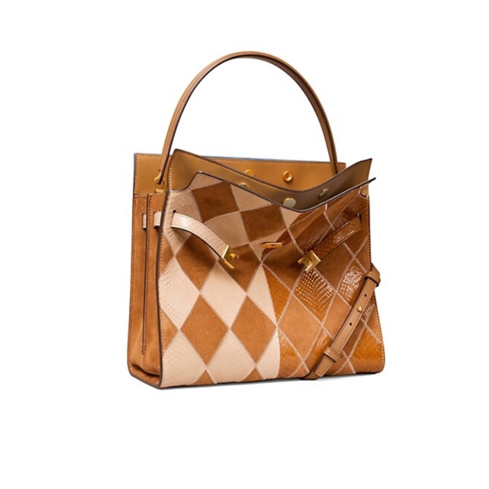 Tory Burch l Lee Radziwill Large Double Bag, Rare Suede Snakeskin, NWT Authentic